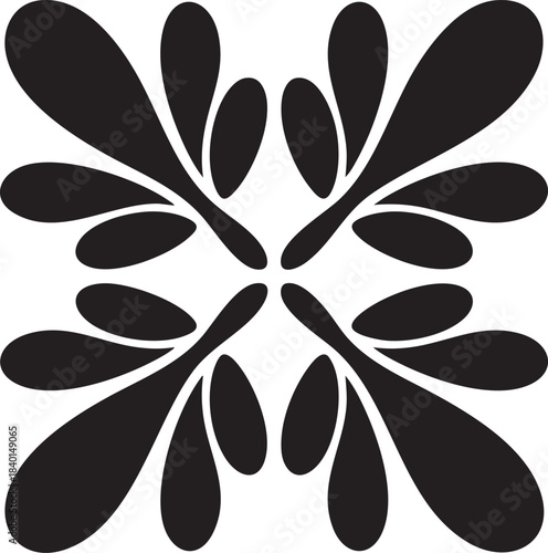 Symmetrical Black Floral Pattern Design Element