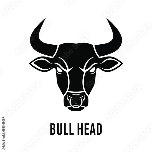 A striking black and white illustration depicts the head of a bull showcasing its powerful horns and intense gaze high quality
