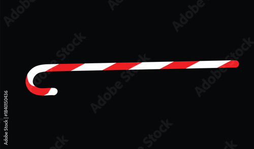 Traditional red and white striped candy cane on black background