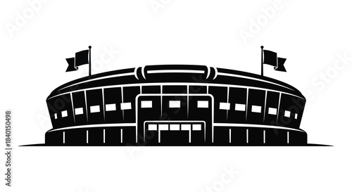 A striking black and white illustration of a classic bullfighting arena a dramatic silhouette