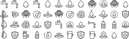 Extensive collection of water-related icons and symbols drop faucet