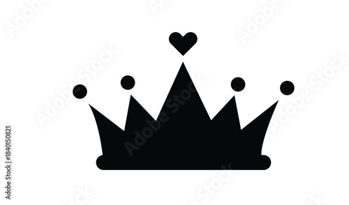 Simple black crown silhouette with heart symbol on top