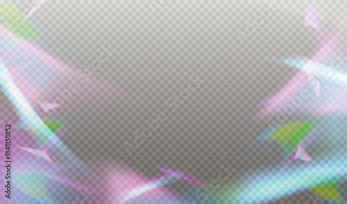 Vector frame border of iridescent holographic gradient background with soft rainbow prism effects on transparent overlay for design template