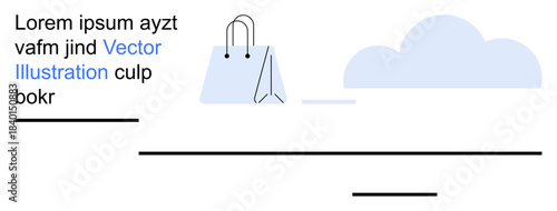 Online shopping, retail business, e-commerce website, cloud storage, customer service, product packaging. Modern shopping bag beside a cloud in a clean layout. E-commerce and retail business concept