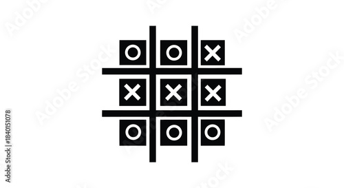 A black tic tac toe board game with partially filled squares in silhouette