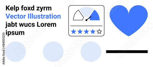 Customer satisfaction, product reviews, user interaction, ranking systems, feedback platforms, loyalty programs. Rating meter, blue heart icon stars. Customer satisfaction and product reviews