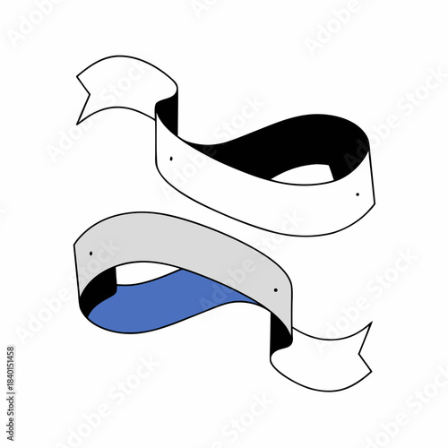 Colorful ribbons in black, white, gray, and blue