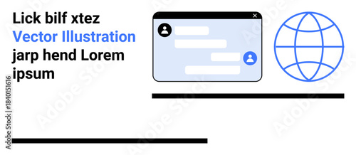 Digital communication, global interactions, networking, language learning, online messaging, virtual connectivity. Messaging interface and globe. Digital communication and global interactions concept