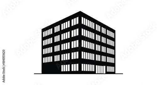 A striking black and white image of a modern skyscraper building minimalist silhouette