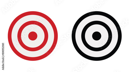 Target bullseye circle icon set. Goal and focus symbol with concentric rings. Success and accuracy concept graphic. Red and black round target design. Vector illustration.