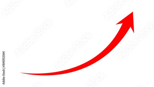 Long curved red arrow moving up concept of stock market business growth, increasing financial profit, business grow up trend sign. Business growth upward rising arrow. Vector illustration.