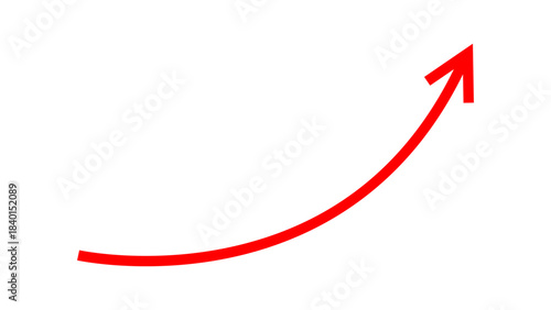 Long curved red arrow moving up concept of stock market business growth, increasing financial profit, business grow up trend sign. Business growth upward rising arrow. Vector illustration.