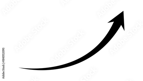 Long curved black arrow moving up concept of stock market business growth, increasing financial profit, business grow up trend sign. Business growth upward rising arrow. Vector illustration.