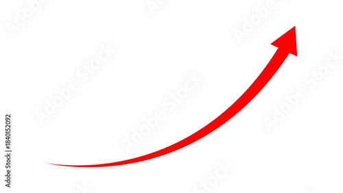 Long curved red arrow moving up concept of stock market business growth, increasing financial profit, business grow up trend sign. Business growth upward rising arrow. Vector illustration.