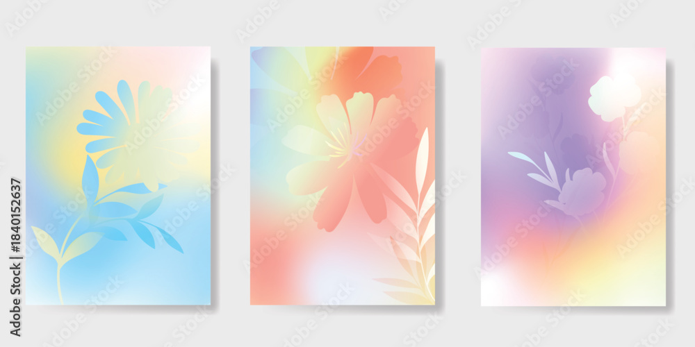 Fototapeta premium Abstract colorful gradient fruit card background set. Minimalist poster with lemon. Modern summer and spring wallpaper design for drink menu, promotion, beverages, ads.