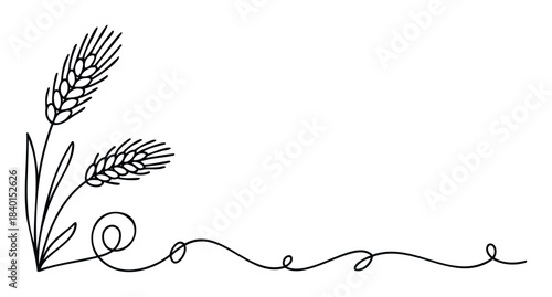 Decorative ornamental wheat stalks and swirling lines create a classic corner flourish, perfect for elegant invitations, greeting cards, or agricultural branding with ample copy space.