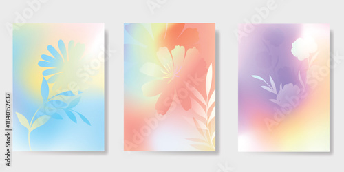 Abstract colorful gradient fruit card background set. Minimalist poster with lemon. Modern summer and spring wallpaper design for drink menu, promotion, beverages, ads.