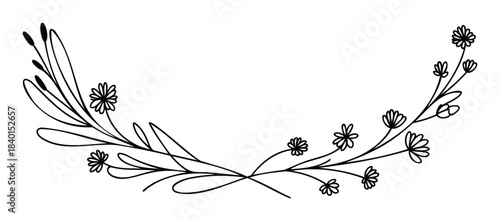 Delicate floral botanical branch with small flowers and leaves creating a decorative flourish suitable for wedding invitations or feminine branding.