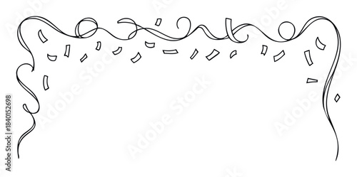 Festive streamers and confetti border for party invitations, event decorations, or holiday celebrations, adding a touch of joyful flair to visual projects