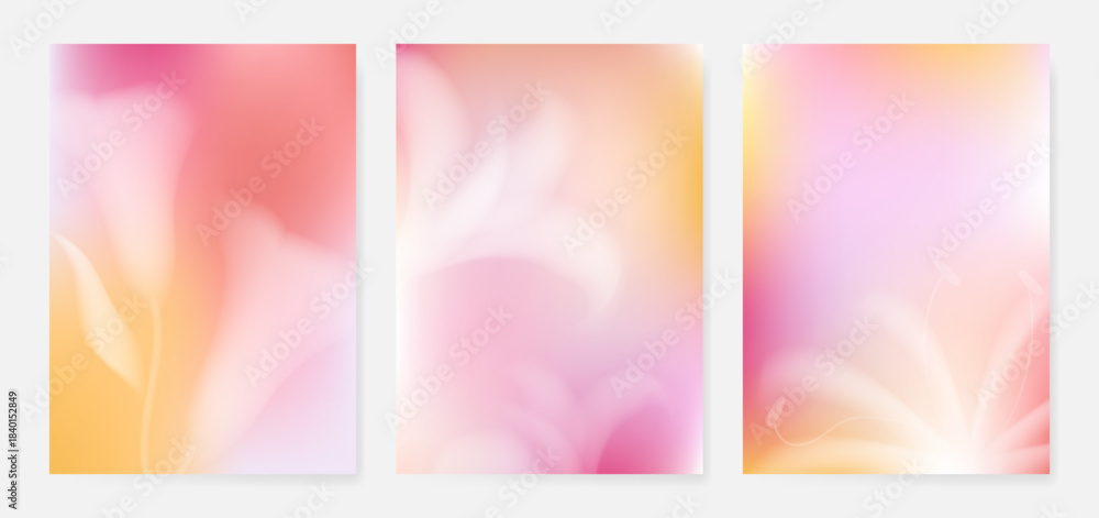 Fototapeta premium Abstract colorful gradient fruit card background set. Minimalist poster with lemon. Modern summer and spring wallpaper design for drink menu, promotion, beverages, ads.