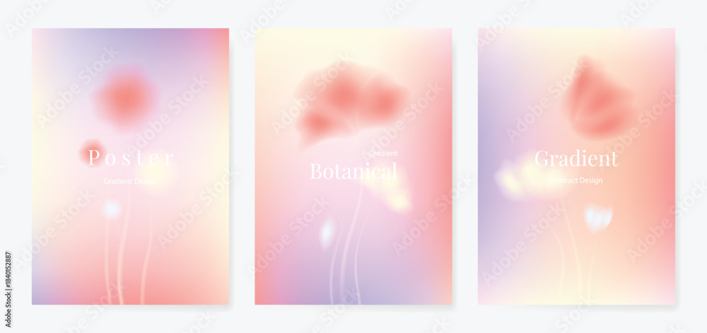 Fototapeta premium Abstract colorful gradient fruit card background set. Minimalist poster with lemon. Modern summer and spring wallpaper design for drink menu, promotion, beverages, ads.
