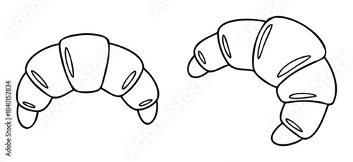 Simple line drawings of two croissants, one curved and one in a crescent shape, perfect for foodrelated projects and culinary themes.