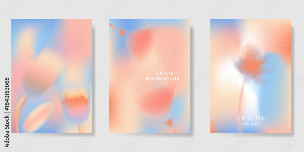 Fototapeta premium Abstract colorful gradient fruit card background set. Minimalist poster with lemon. Modern summer and spring wallpaper design for drink menu, promotion, beverages, ads.