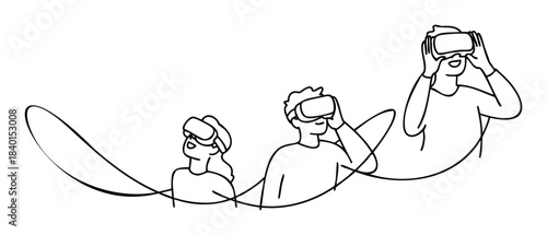 People experiencing virtual reality with advanced headsets showcasing technological immersion and digital interaction for entertainment and education applications