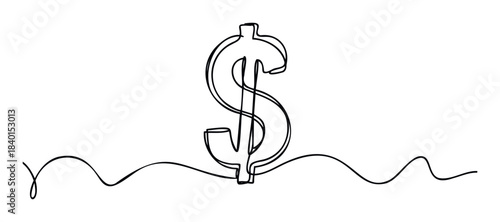 Simple line drawing of a dollar sign with wavy lines on a white background, perfect for finance and business concepts