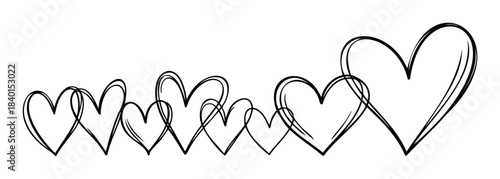 Hand drawn hearts in a row, a simple graphic concept for love and romance, perfect for creating Valentines Day or anniversary related media.