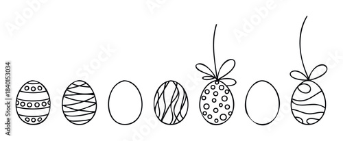 Collection of simple line drawings of decorated Easter eggs for festive holiday celebrations and springtime themes