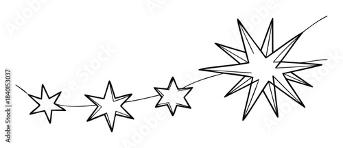Drawn chain of starbursts and stars connected by a line suggesting motion or connection for graphic overlays and festive celebrations.