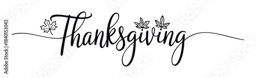 Elegant handwritten script text with decorative autumn leaves for Thanksgiving celebration and seasonal greetings in a festive format suitable for invitations and displays