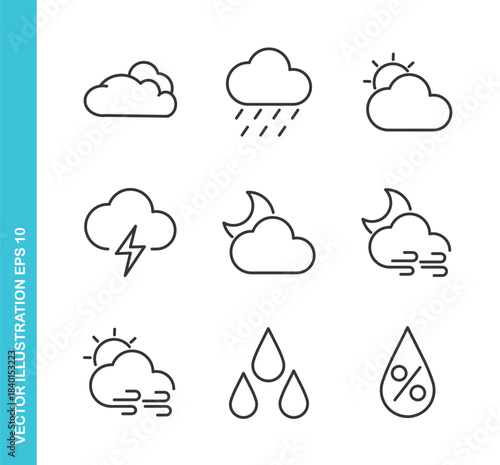 Set of Weather Icons. Thin Line Symbol Elements Collection