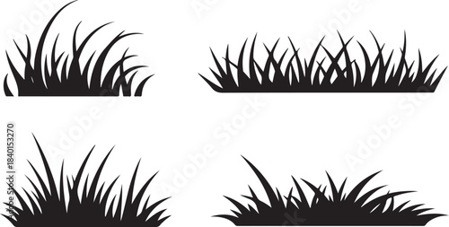 Various silhouette designs feature clumps of grass, providing versatile natural elements on transparent background