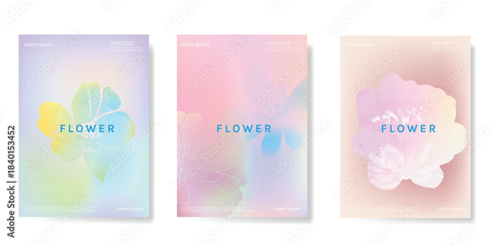 Fototapeta premium Abstract colorful gradient fruit card background set. Minimalist poster with lemon. Modern summer and spring wallpaper design for drink menu, promotion, beverages, ads.