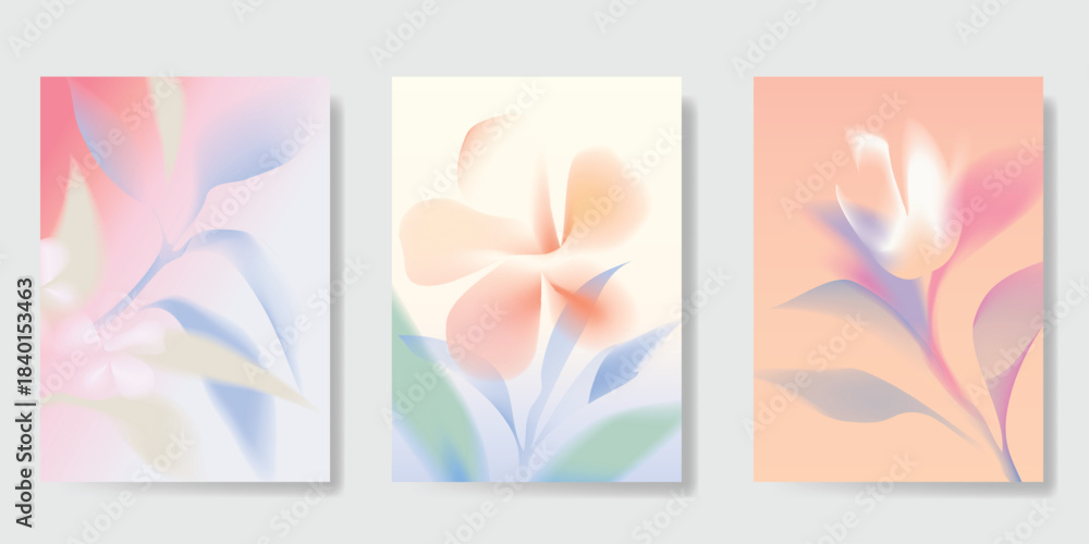 Fototapeta premium Abstract colorful gradient fruit card background set. Minimalist poster with lemon. Modern summer and spring wallpaper design for drink menu, promotion, beverages, ads.