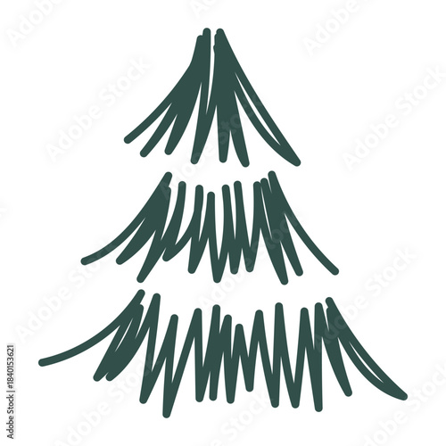 Christmas tree doodle. Hand drawn sketch. Vector illustration, flat design