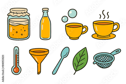 Home brewing outline icon set. Fermentation, tea, and kitchen tool icons collection.