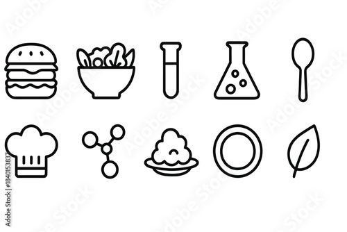 Food and cooking outline icon set featuring culinary and kitchen tools