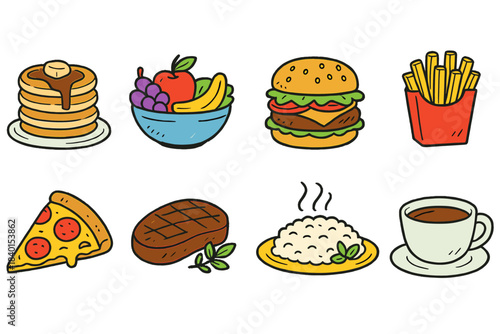 Food and drink icon set. Breakfast, lunch, and dinner outline icons collection