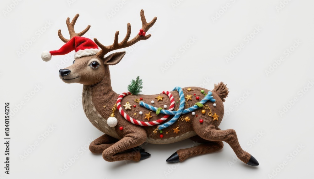 Obraz premium high resolution isolated object on pure white background featuring a christmas themed reindeer with unique seasonal styling, distinct textures, and imaginative festive detailing..