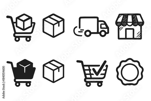 Ecommerce and delivery outline icon set. Shopping, shipping icons collection.