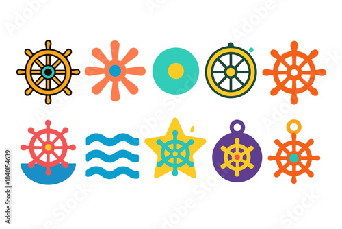 Nautical, marine solid icon set. Sailing, ocean navigation icons solid collection