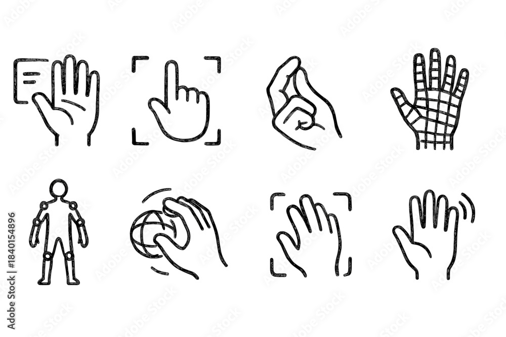 Fototapeta premium Gesture line icon set. Hand gestures, interface control icons in a linear style