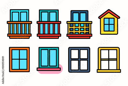 Window, building outline icon set. Architecture, home, exterior, house flat icons collection