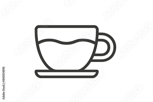 Simple outline drawing of a hot beverage cup resting on a small saucer