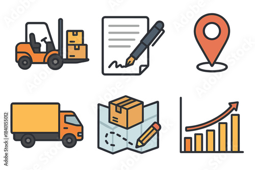 Shipping, delivery, and tracking symbols for global logistics and financial operations