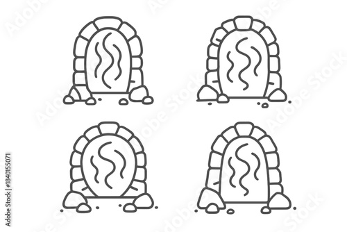 Four mystical stone archway icons depicting magical portals and fantasy gateways