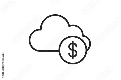 Outline symbol representing cloud service payment, digital finance, and storage costs